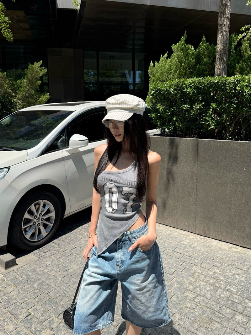 辣妹潜规则 美式辣妹斜肩不规则上衣 Hot Girl Code Asymmetric Off-Shoulder American-Style Top