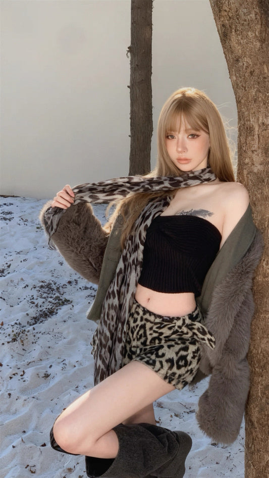 四季野性 美式咖色豹纹半身裙 Four Seasons Edit · American Coffee Leopard Print Midi Skirt