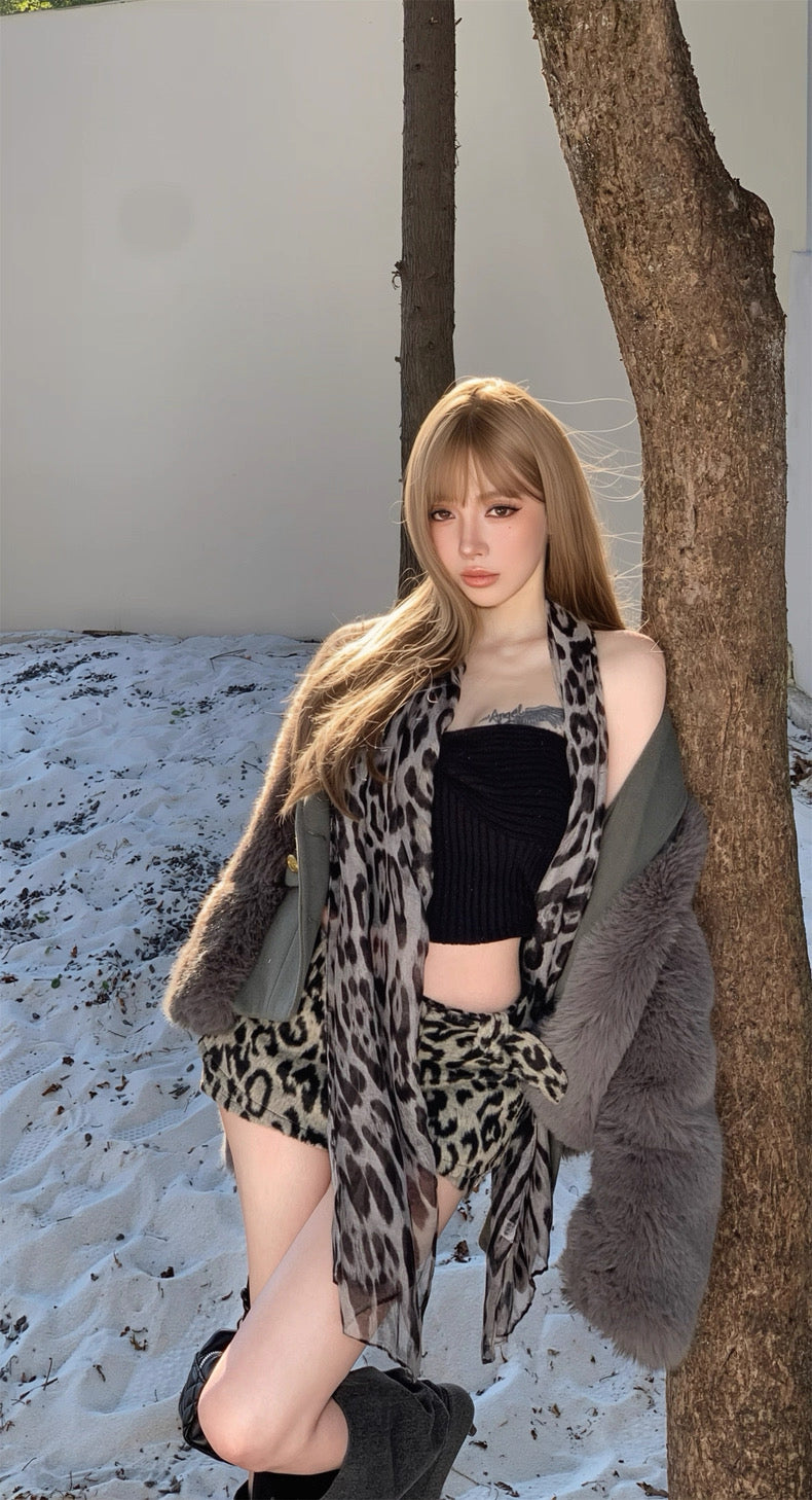 四季野性 美式咖色豹纹半身裙 Four Seasons Edit · American Coffee Leopard Print Midi Skirt