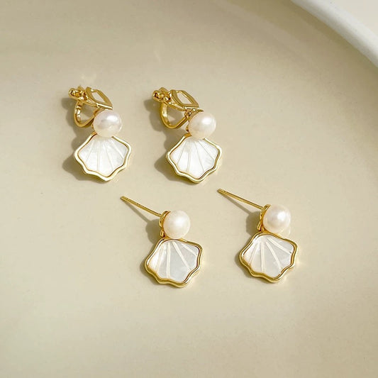 轻奢贝壳 珍珠时尚耳夹耳针 Elegant Shell & Pearl Fashion Earrings – Clip-On & Pierced Styles