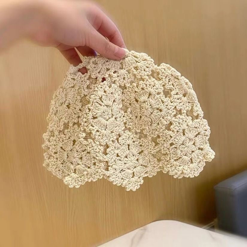 花花白云 珍珠花朵手工编织头饰帽子 Blossom Clouds Handmade Woven Headpiece Hat with Pearl Flowers