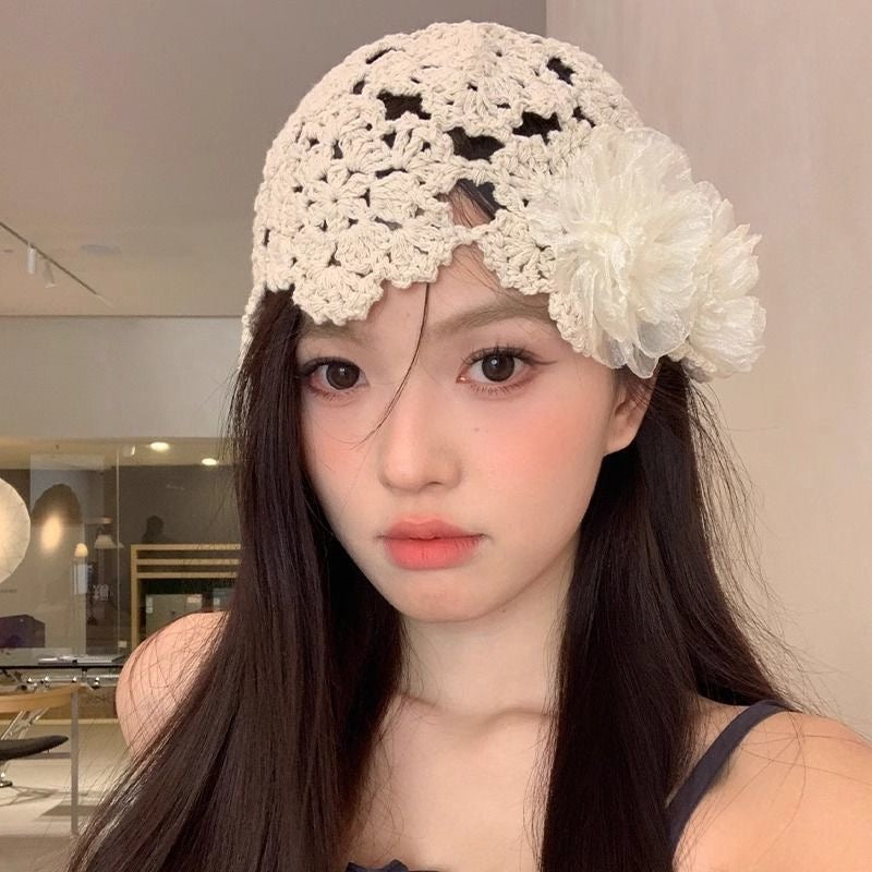 花花白云 珍珠花朵手工编织头饰帽子 Blossom Clouds Handmade Woven Headpiece Hat with Pearl Flowers