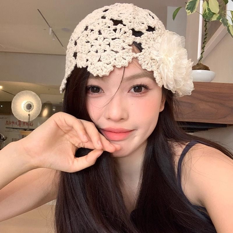 花花白云 珍珠花朵手工编织头饰帽子 Blossom Clouds Handmade Woven Headpiece Hat with Pearl Flowers