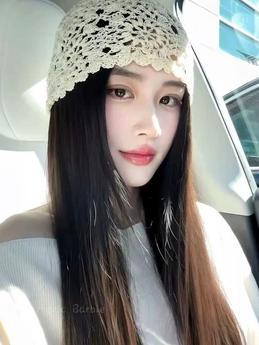 花花白云 珍珠花朵手工编织头饰帽子 Blossom Clouds Handmade Woven Headpiece Hat with Pearl Flowers