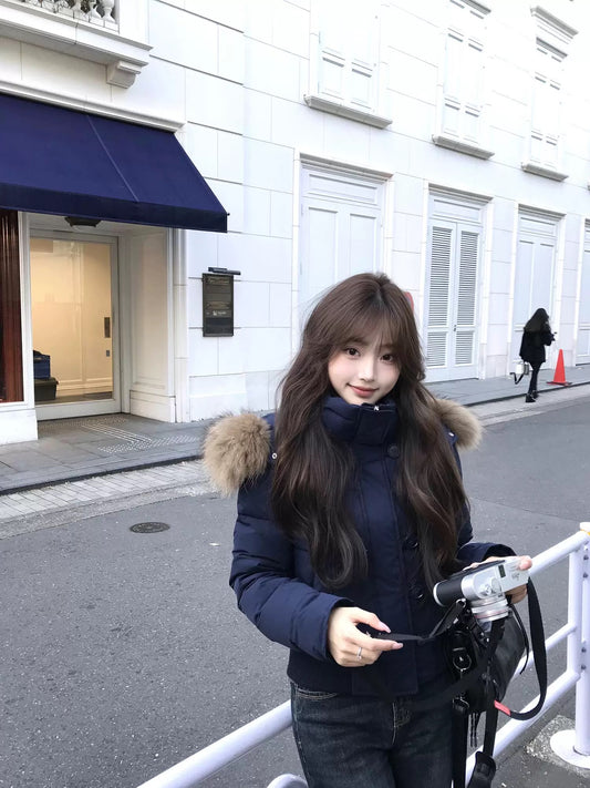 南区菲奥娜 秋冬脱卸帽毛领棉短款羽绒服 Nanqu Fiona Detachable Hood Faux Fur Collar Short Padded Down Jacket