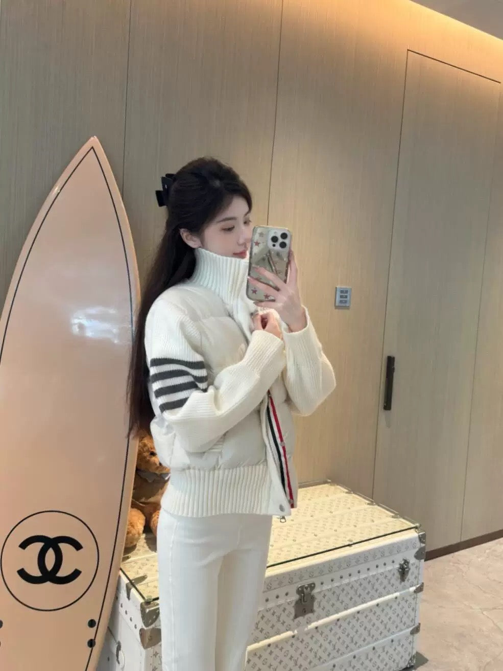 冬日千颂伊 韩系秋冬拼接针织棉轻薄羽绒服 Winter Cheon Song Yi Korean-Style Patchwork Knit Cotton Lightweight Down Jacket