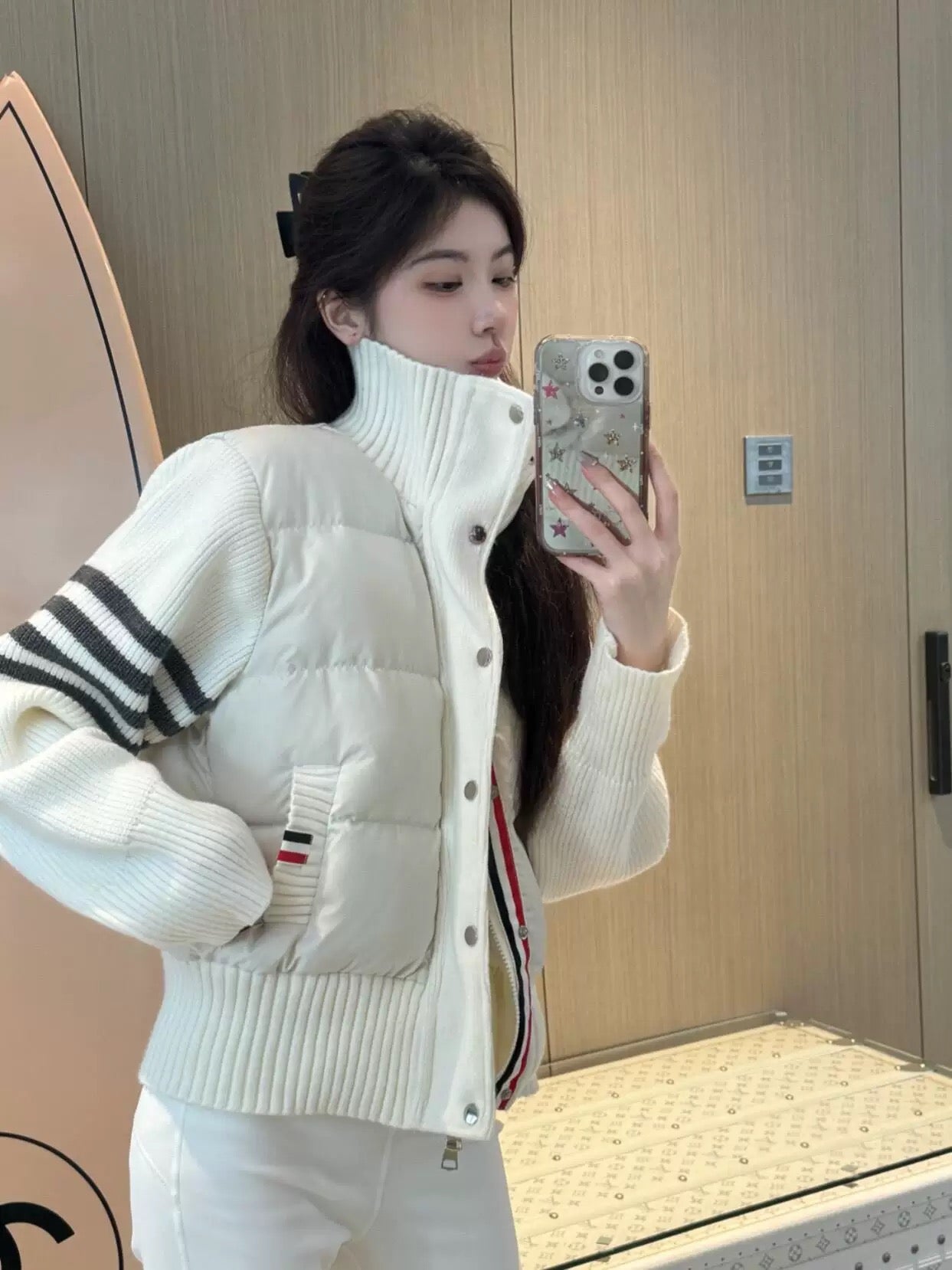 冬日千颂伊 韩系秋冬拼接针织棉轻薄羽绒服 Winter Cheon Song Yi Korean-Style Patchwork Knit Cotton Lightweight Down Jacket