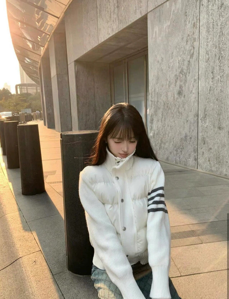 冬日千颂伊 韩系秋冬拼接针织棉轻薄羽绒服 Winter Cheon Song Yi Korean-Style Patchwork Knit Cotton Lightweight Down Jacket