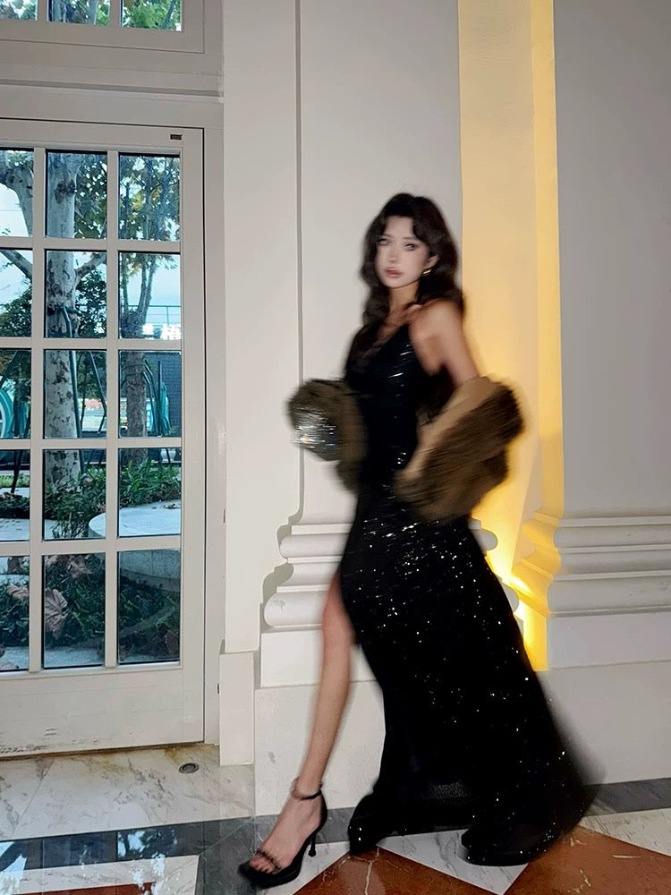 耀石之夜 晚礼服露背亮片连衣裙 Obsidian Night · Backless Sequin Evening Gown