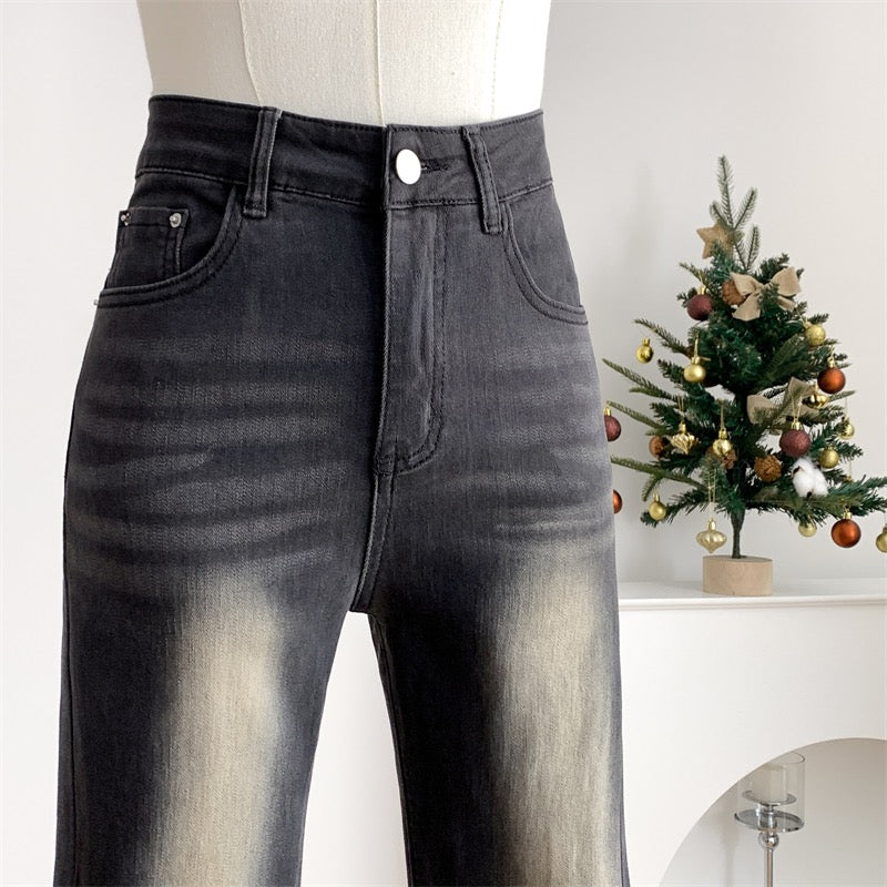 拉夏贝尔 高腰微喇蜜桃臀牛仔裤La Chapelle High-Waisted Slight Flare Peach-Shaped Hip Jeans