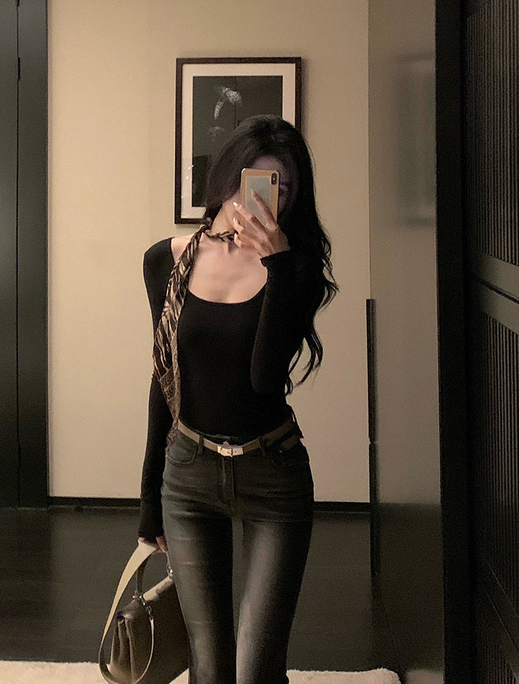 拉夏贝尔 高腰微喇蜜桃臀牛仔裤La Chapelle High-Waisted Slight Flare Peach-Shaped Hip Jeans