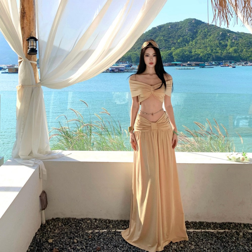 暮光之吻 法式复古一字肩礼服长裙套装 Twilight Kiss · French Vintage Off-Shoulder Gown Set