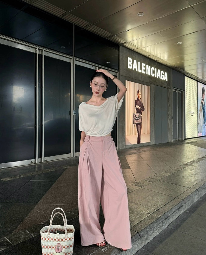 轻轻悠 休闲裤舒适垂感阔腿裤 Qingqingyou Relaxed Drape Wide-Leg Lounge Pants