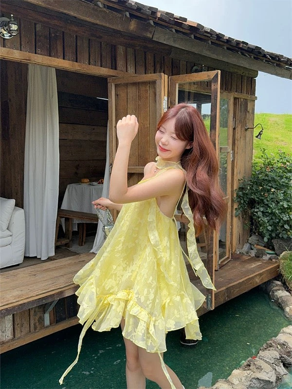 夏日多巴胺 荷叶露背度假连衣裙 Dopamine Summer Ruffled Backless Vacation Dress