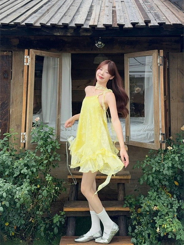 夏日多巴胺 荷叶露背度假连衣裙 Dopamine Summer Ruffled Backless Vacation Dress