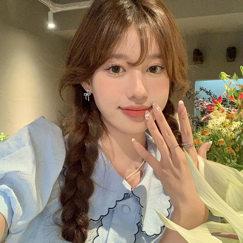 满眼是你 韩系蝴蝶结珍珠简约耳环 All I See Is You - Korean Style Bow & Pearl Minimalist Earrings