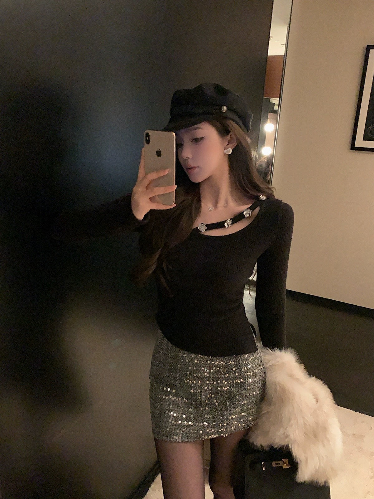 钓系美人 秋冬针织高级内搭打底衫上衣 Coquette-Style High-End Knitted Top for Autumn/Winter