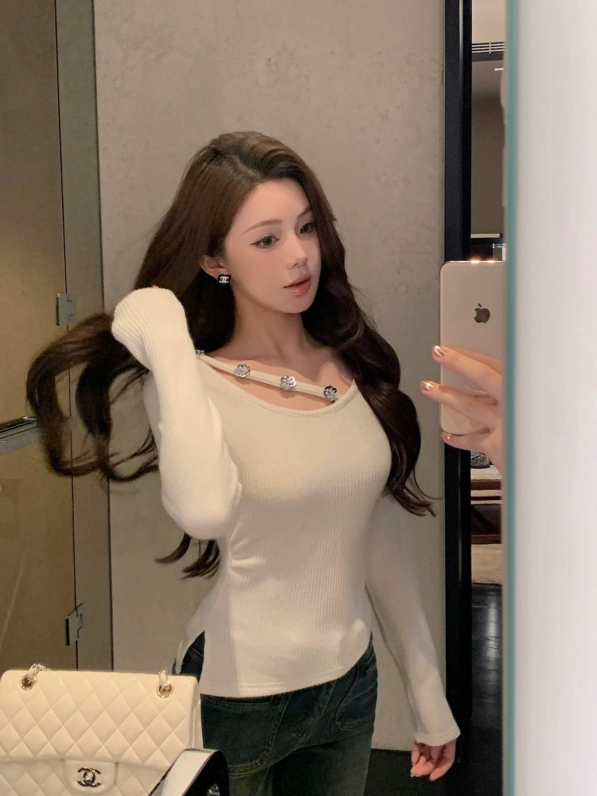 钓系美人 秋冬针织高级内搭打底衫上衣 Coquette-Style High-End Knitted Top for Autumn/Winter