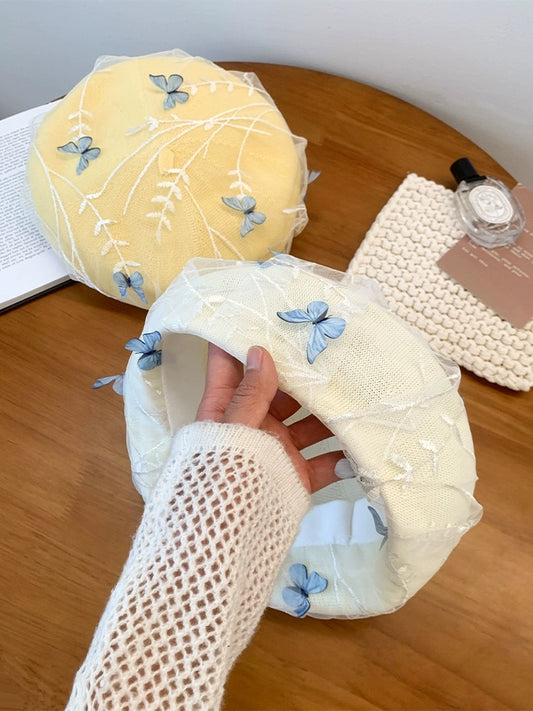 亭亭玉立 蝴蝶立体网纱贝雷帽 Graceful Beret with 3D Butterfly and Sheer Mesh Design