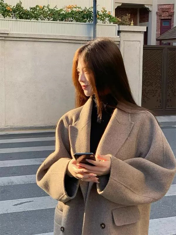 赫本魅力 毛呢秋冬中长款大衣 Hepburn Elegance Wool Blend Mid-Length Coat for Fall/Winter