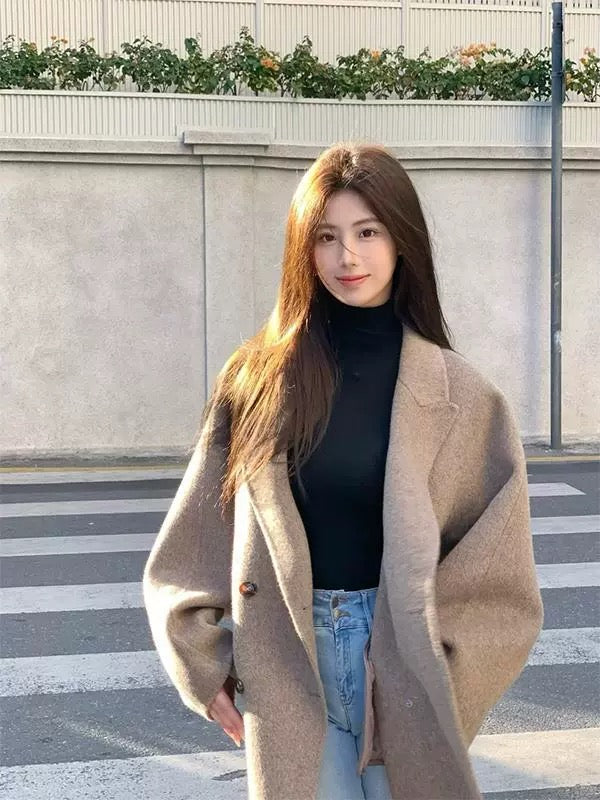 赫本魅力 毛呢秋冬中长款大衣 Hepburn Elegance Wool Blend Mid-Length Coat for Fall/Winter