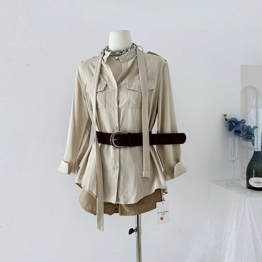 苏黎世早晨 苎麻衬衣高腰短裤套装 Zurich Morning Ramie Shirt and High-Waisted Shorts Set