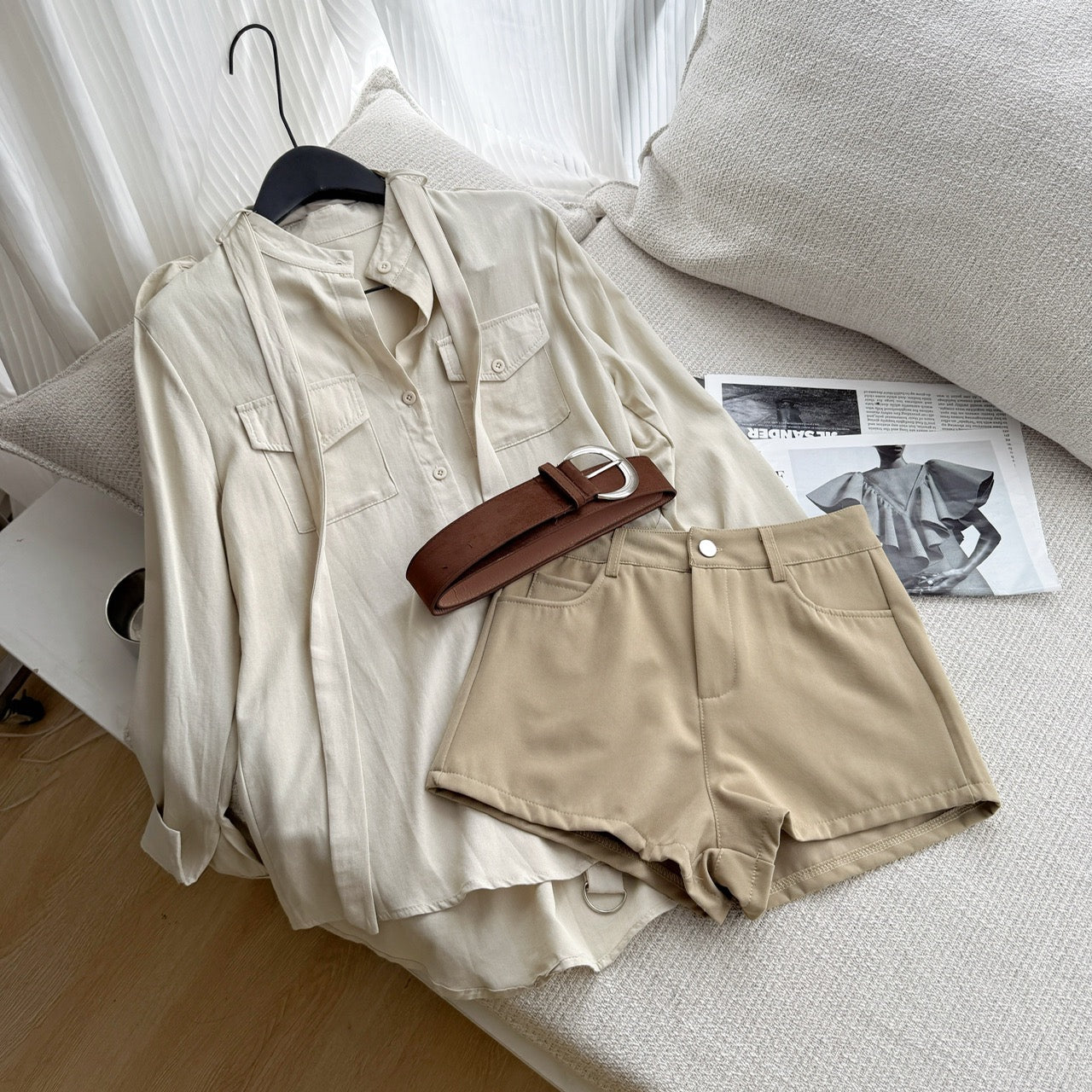 苏黎世早晨 苎麻衬衣高腰短裤套装 Zurich Morning Ramie Shirt and High-Waisted Shorts Set