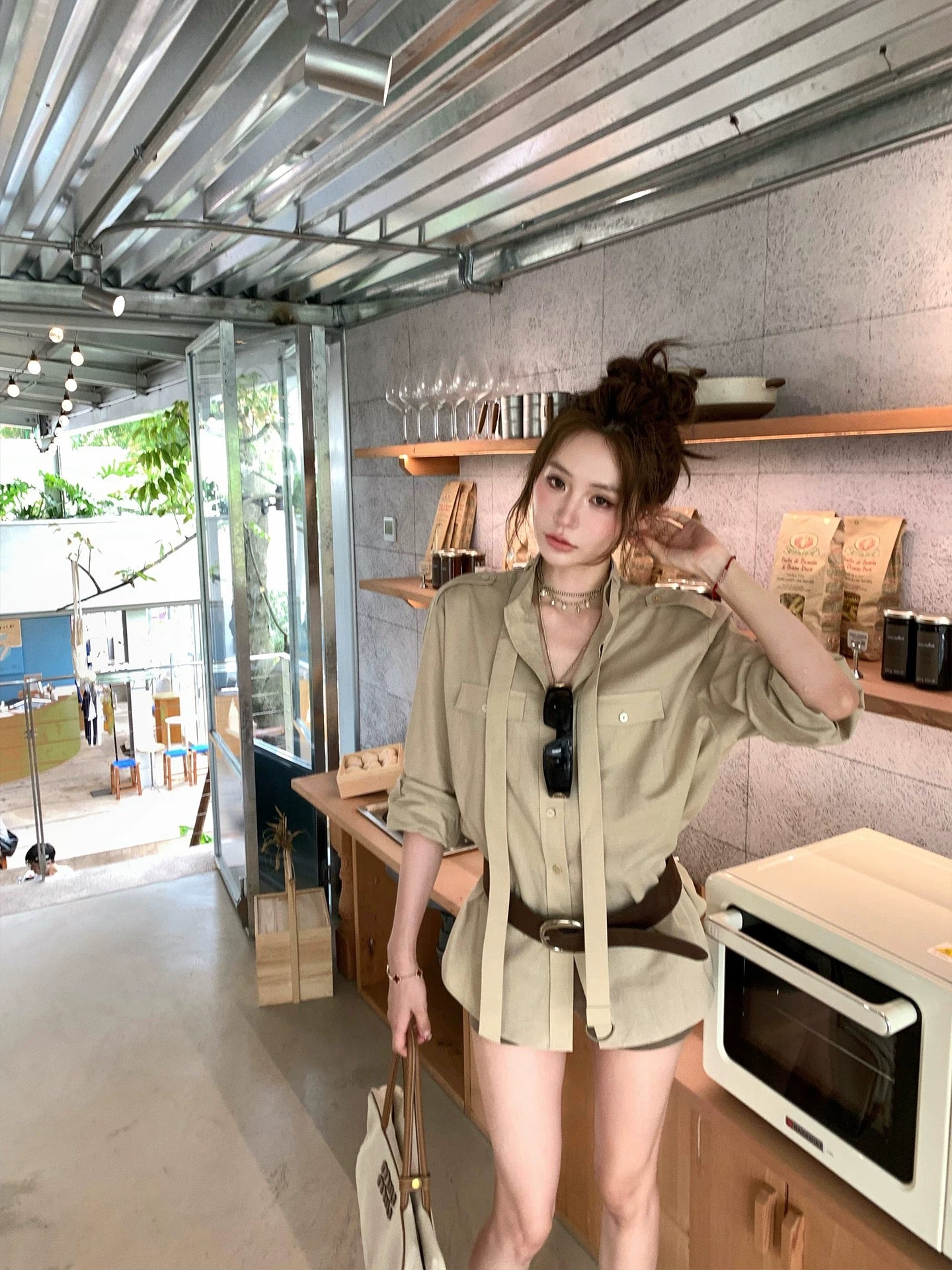 苏黎世早晨 苎麻衬衣高腰短裤套装 Zurich Morning Ramie Shirt and High-Waisted Shorts Set