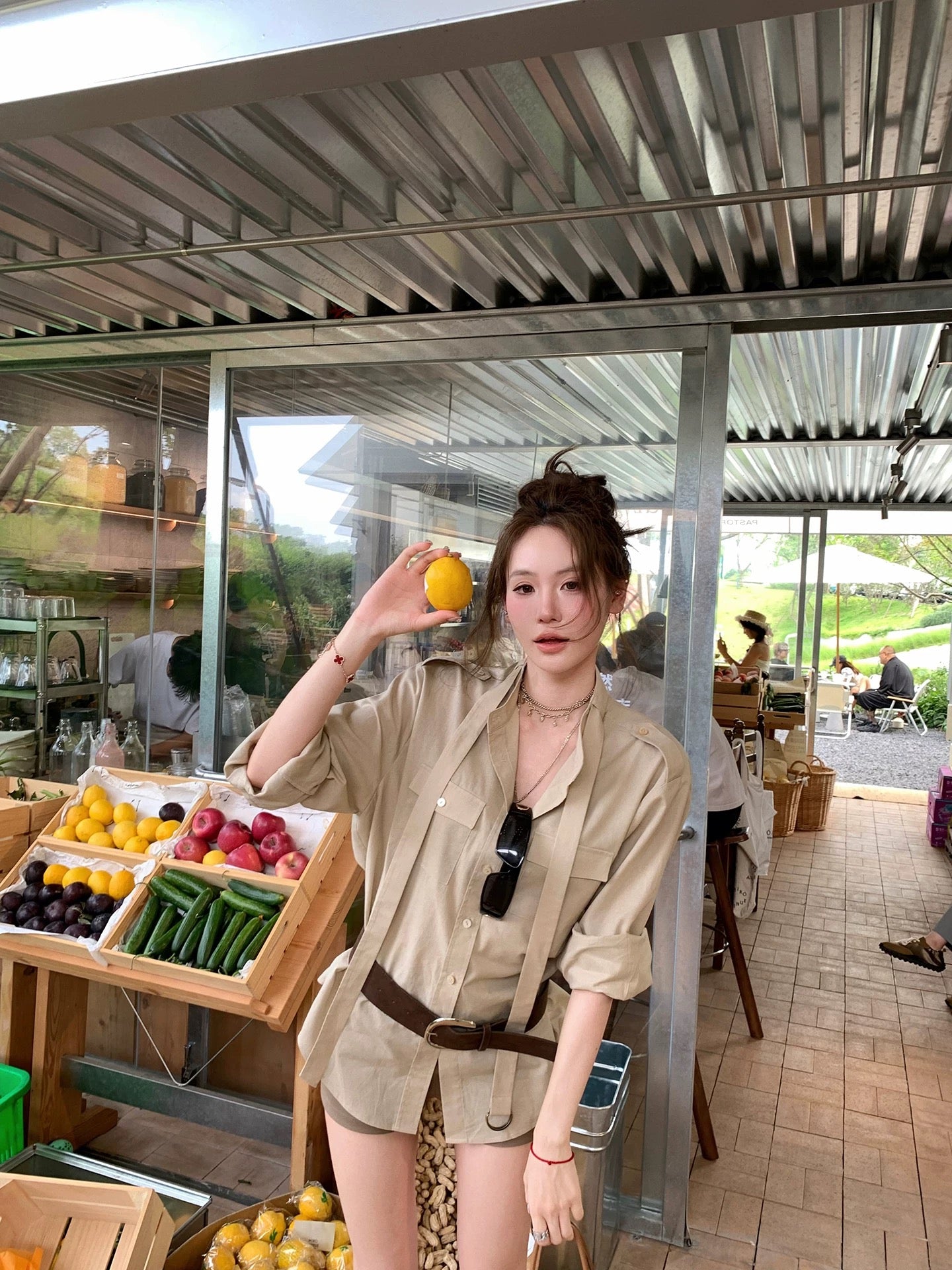 苏黎世早晨 苎麻衬衣高腰短裤套装 Zurich Morning Ramie Shirt and High-Waisted Shorts Set