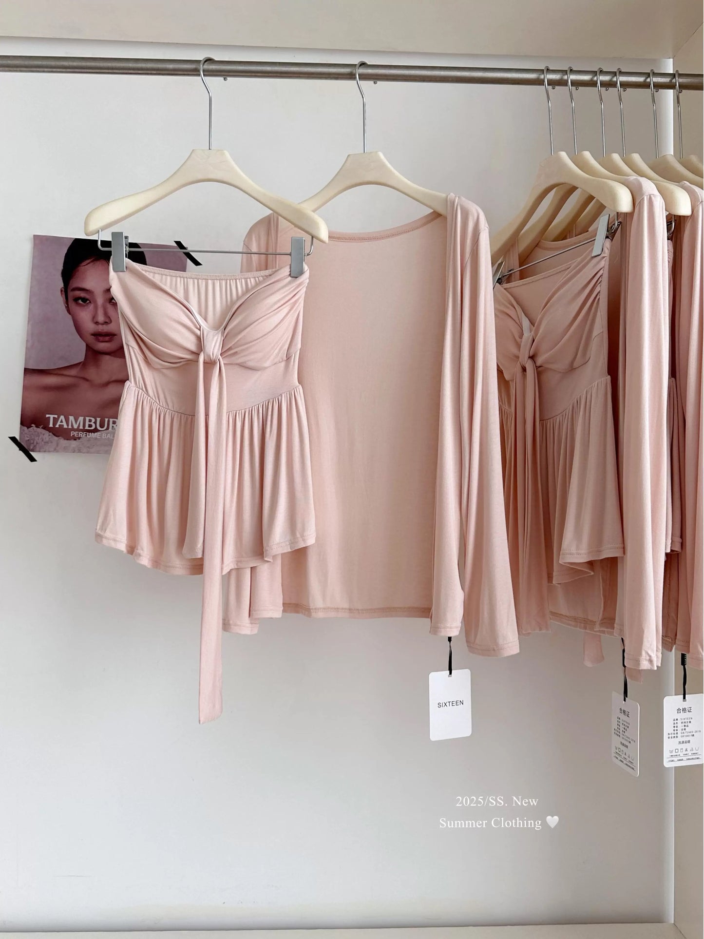 粉色夏天 韩系千金感温柔纯欲套装 Pink Summer Korean-Style Gentle & Innocent Outfit Set