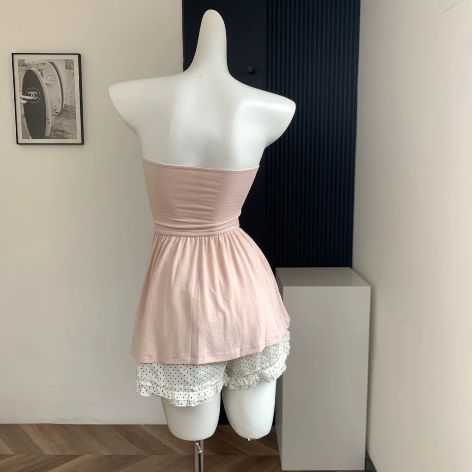 粉色夏天 韩系千金感温柔纯欲套装 Pink Summer Korean-Style Gentle & Innocent Outfit Set