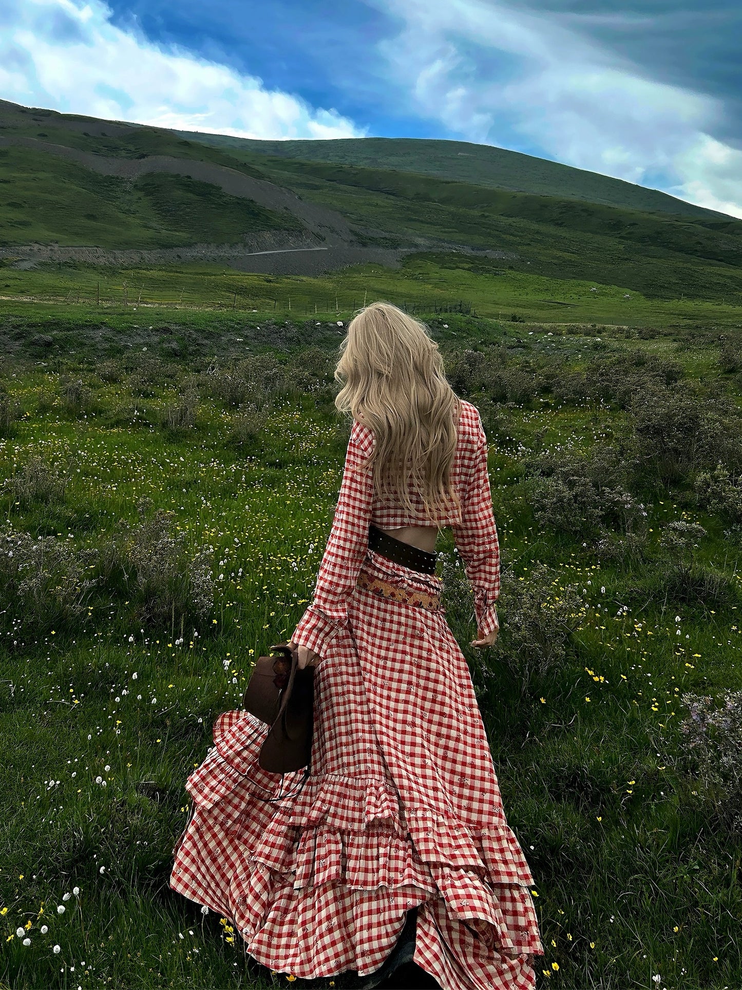 红格猎手 大裙摆红格裙印花套装 Red Plaid Hunter Flared Skirt Print Set