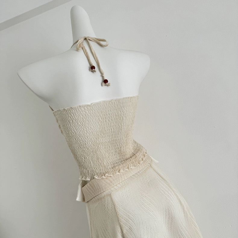 黎香 串珠挂脖蕾丝上衣半裙套装 Lixiang Beaded Halter Lace Top and Skirt Set
