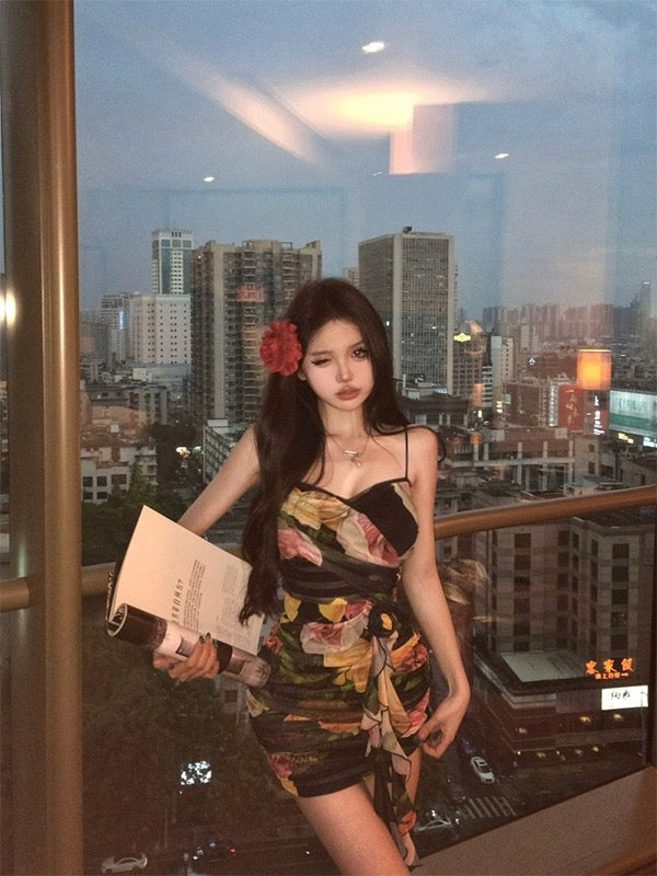 热火如歌 碎花纯欲辣妹连衣裙 Passion Like Fire – Floral Pure & Sultry Y2K Dress