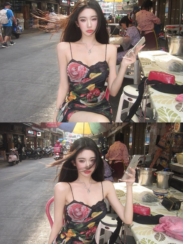 热火如歌 碎花纯欲辣妹连衣裙 Passion Like Fire – Floral Pure & Sultry Y2K Dress