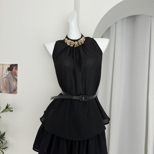 黑色魔法 法式闪钻重工挂脖套装 Black Magic French Rhinestone Halter Neck Set