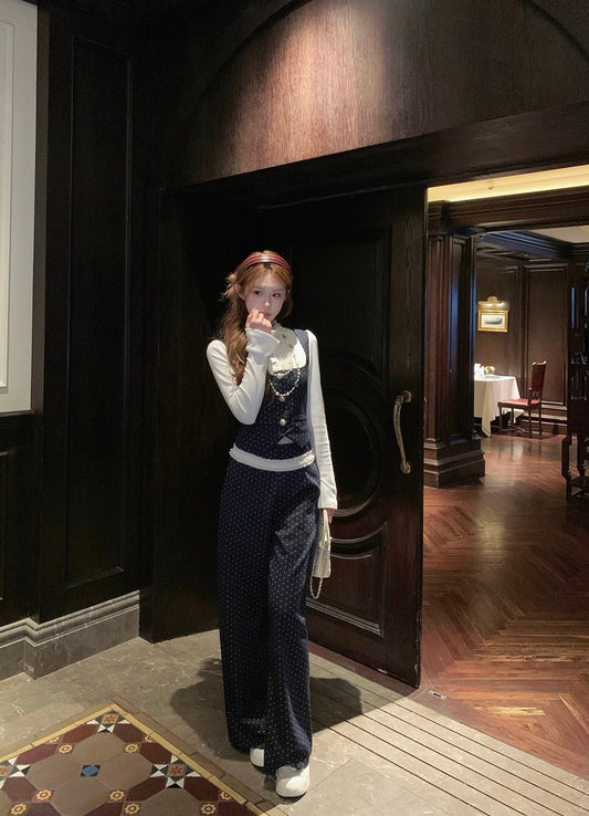 漫天星辰 假两件上衣长袖半裙长裤套装 Starry Sky Faux Two-Piece Long Sleeve Top & Skirt-Pants Set