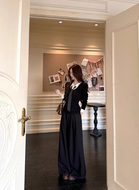 极致温度 撞色拼接假两件毛衣上衣 Ultimate Temperature Color-Block Faux Two-Piece Sweater Top