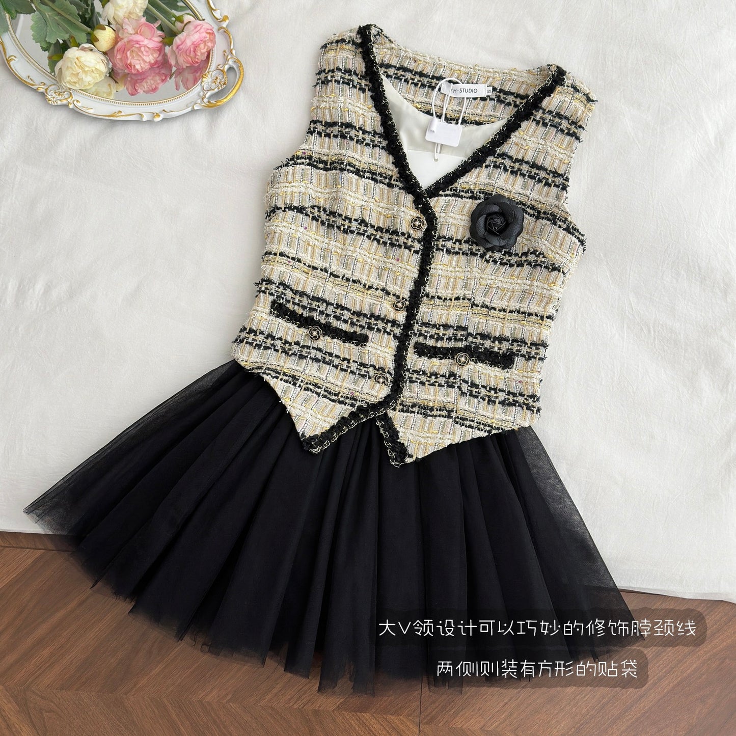 芬芳花园 千金感粗花呢小香半裙套装 Fragrant Garden Elegant Tweed Chanel-Style Skirt Set