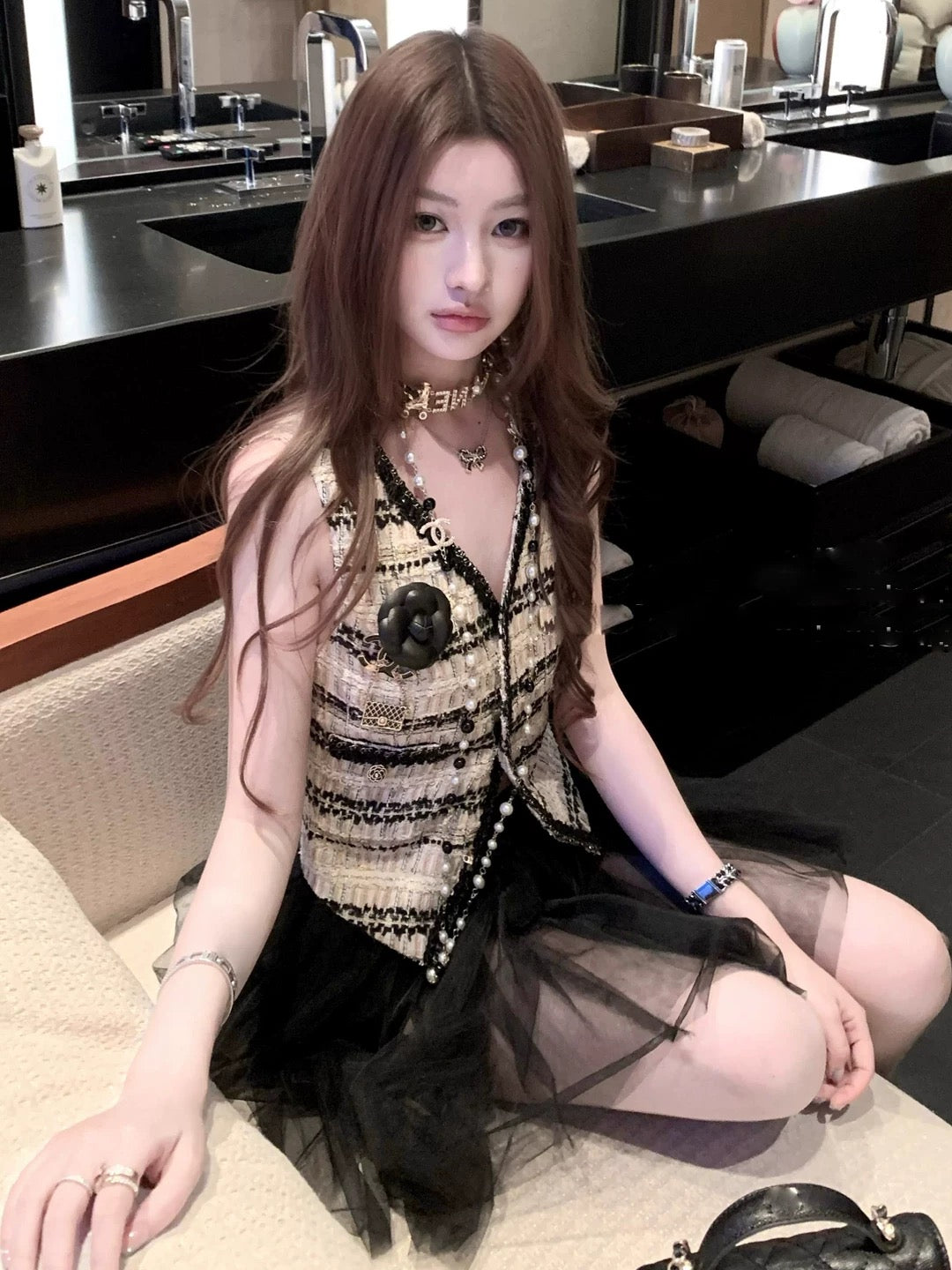 芬芳花园 千金感粗花呢小香半裙套装 Fragrant Garden Elegant Tweed Chanel-Style Skirt Set