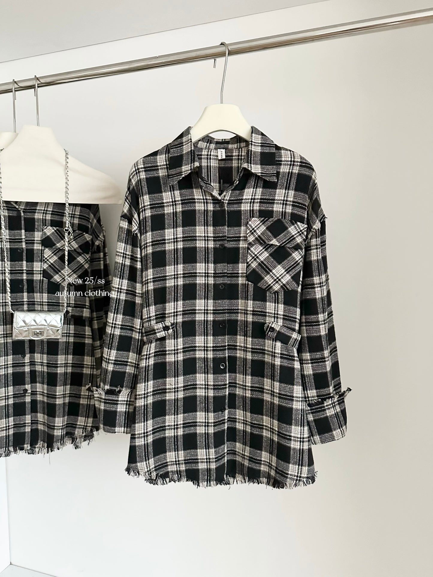 黑咖炭格 复古秋冬慵懒风格子衬衫 Black & Coffee Plaid Vintage Relaxed-Fit Shirt