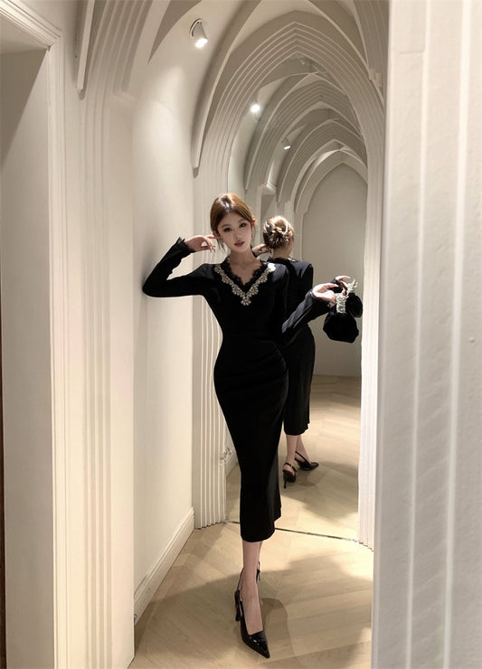 Moonlight Soirée · Couture Beaded Lace Long-Sleeve Dress