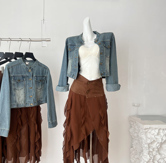 曼城牛仔 短款牛仔外套不规则半裙套装 Manchester Cowboy Short Denim Jacket & Asymmetrical Skirt Set