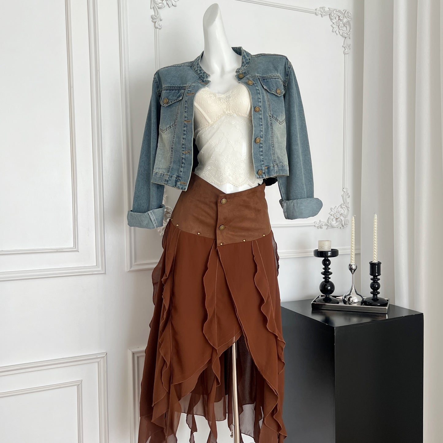 曼城牛仔 短款牛仔外套不规则半裙套装 Manchester Cowboy Short Denim Jacket & Asymmetrical Skirt Set