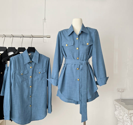 氧气贵女 老钱风设计感长袖衬衫套装 Fresh and Elegant Old Money Style Long-Sleeve Shirt Set