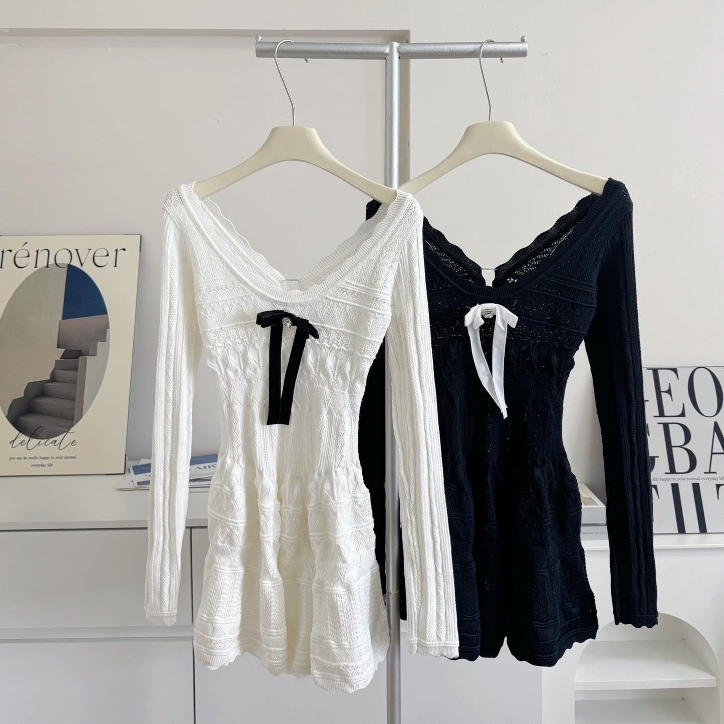 公主千金 针织风长袖连衣裙 Princess Style Knitted Long-Sleeve Dress