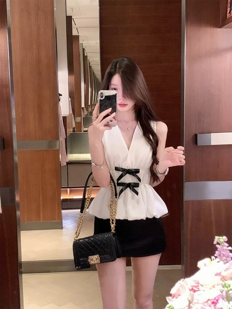 南法女神 V领蝴蝶结上衣 Southern French Goddess V-Neck Bow Blouse