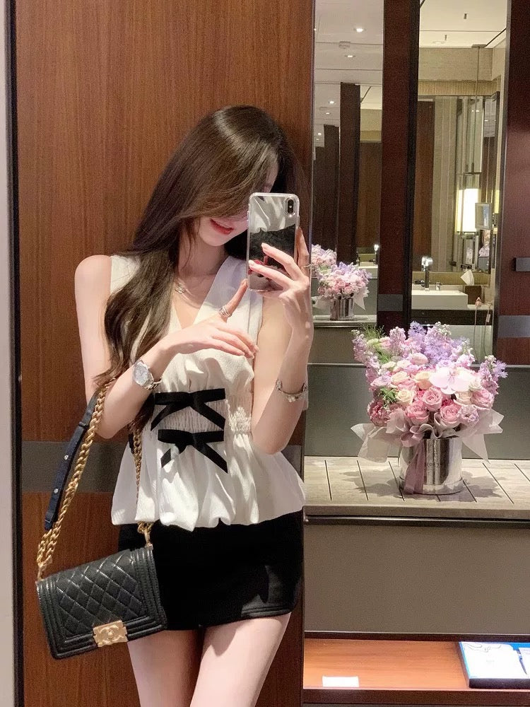 南法女神 V领蝴蝶结上衣 Southern French Goddess V-Neck Bow Blouse