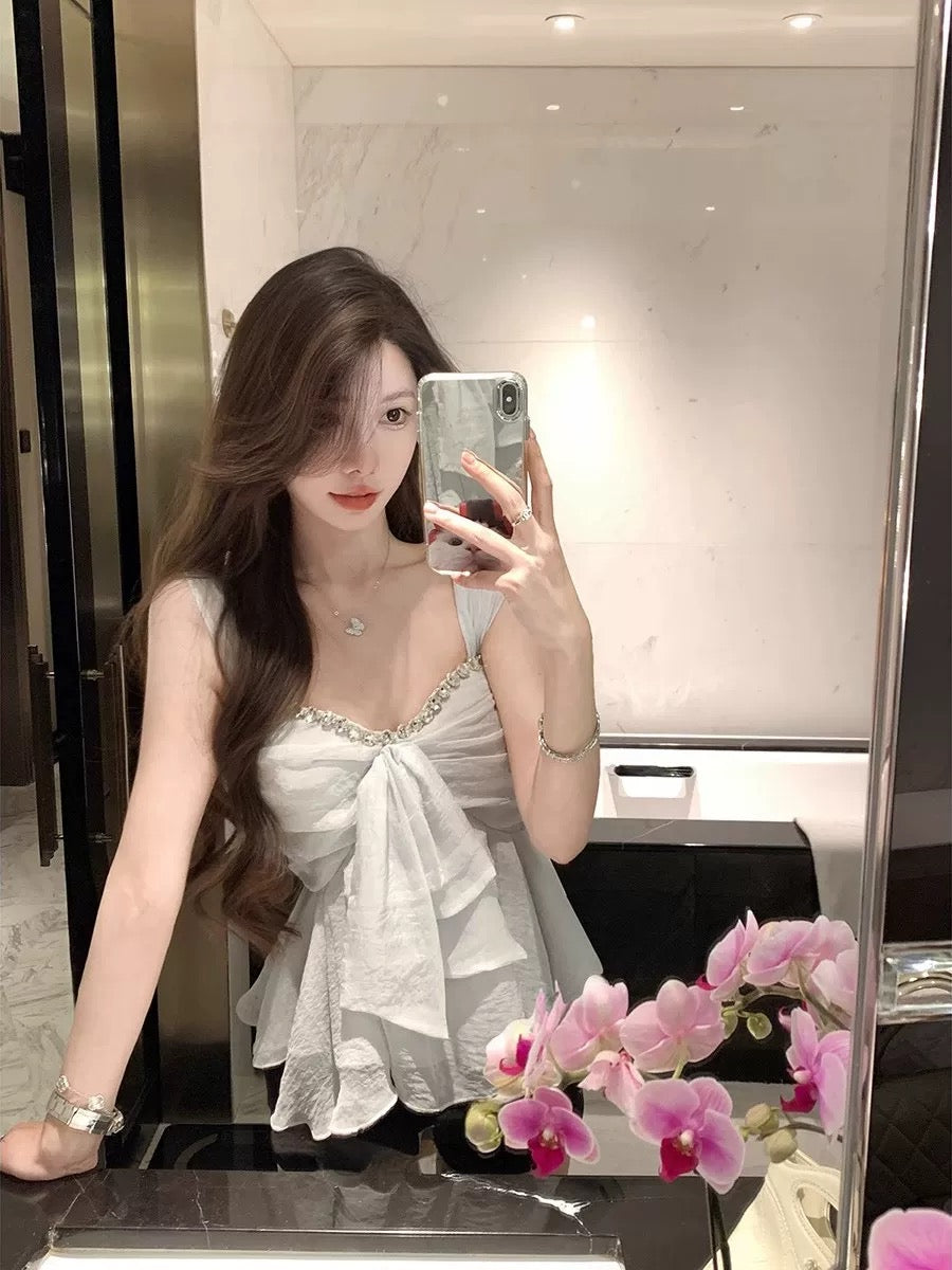 星河派对 气质雪纺镶钻上衣 Galaxy Party Elegant Chiffon Rhinestone Blouse