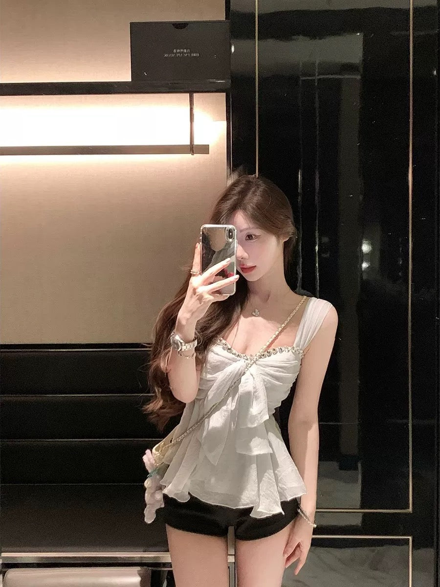 星河派对 气质雪纺镶钻上衣 Galaxy Party Elegant Chiffon Rhinestone Blouse
